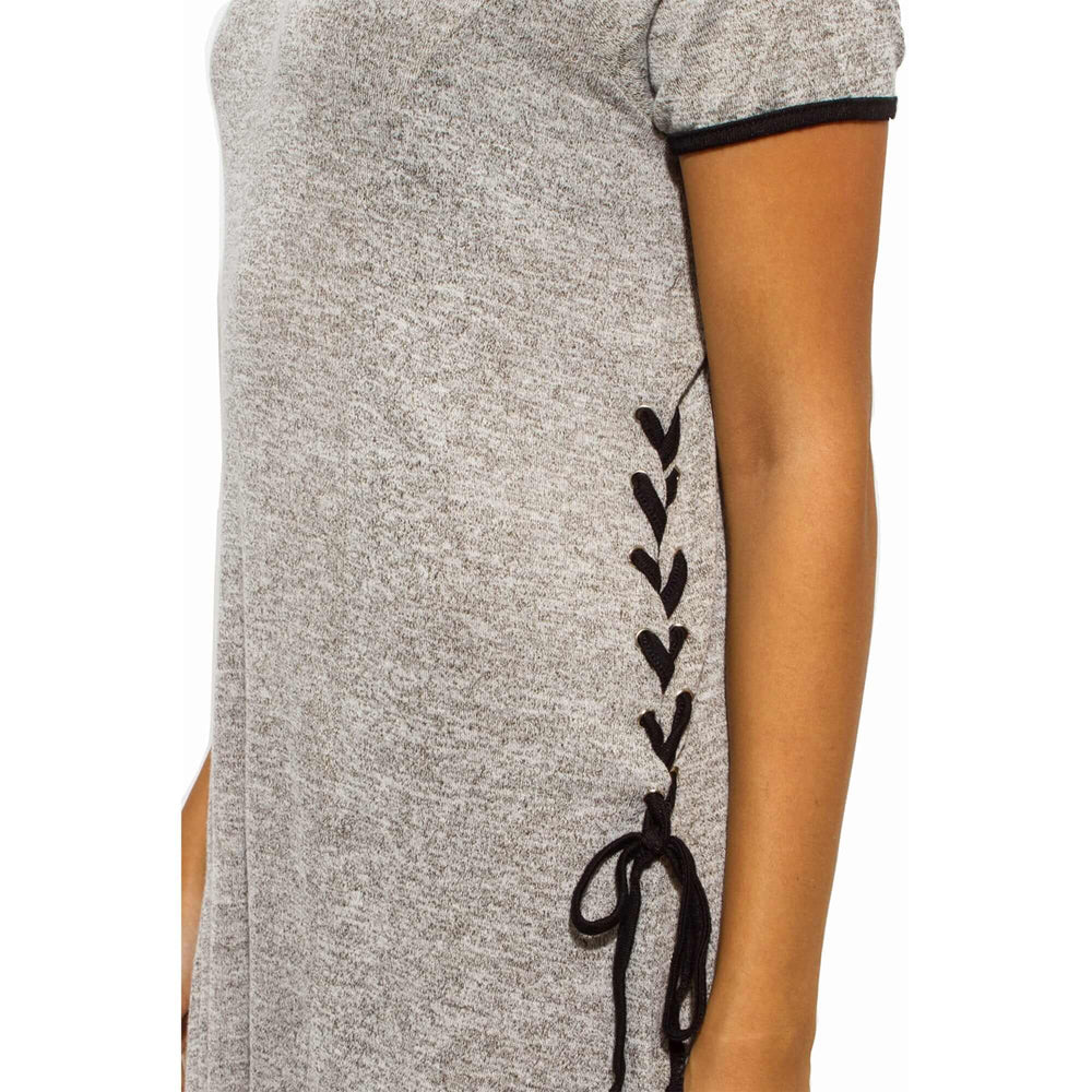 Grey Short Sleeve Lace-Up Knit Top Tunic | Casual Layering Fashion, Tops, $ 10.95, A Moment Of Now™
