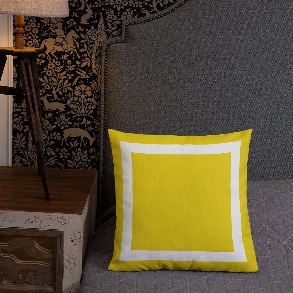 Shop Yellow Cushion White Border Decorative Accent Throw Pillow Cushion, Throw Pillows, USA Boutique