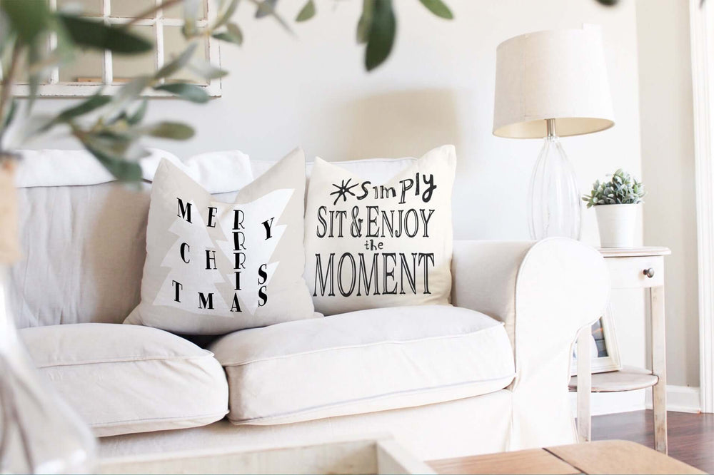 Simply Sit & Enjoy the Moment Mindfulness Decorative Pillow - Floral White, Throw Pillows, $ 66.00, A Moment Of Now™
