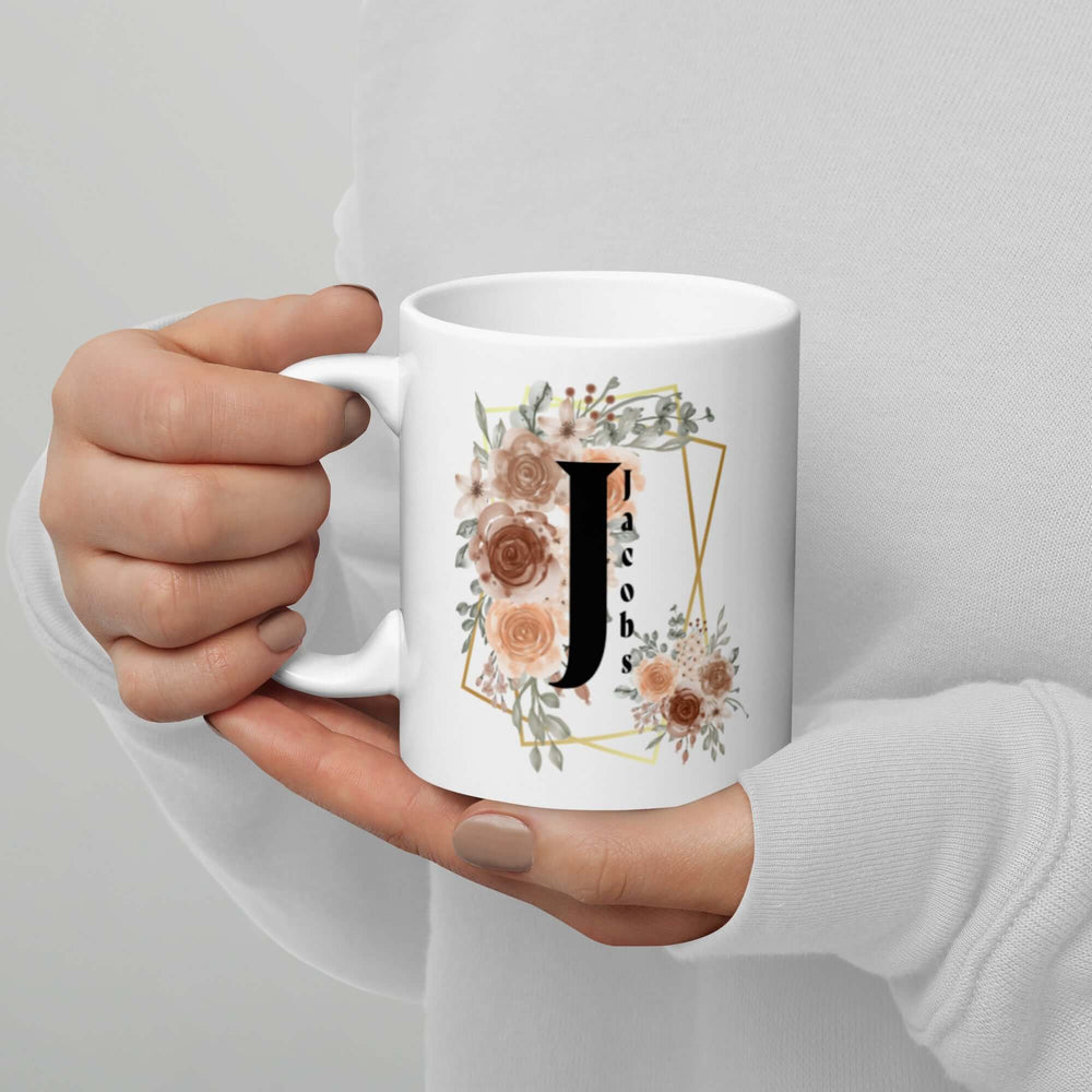 Personalized Custom Initial Letter & Name Monogram Watercolor Floral Design Coffee Mug Cup, Mugs, $ 25.00, A Moment Of Now™