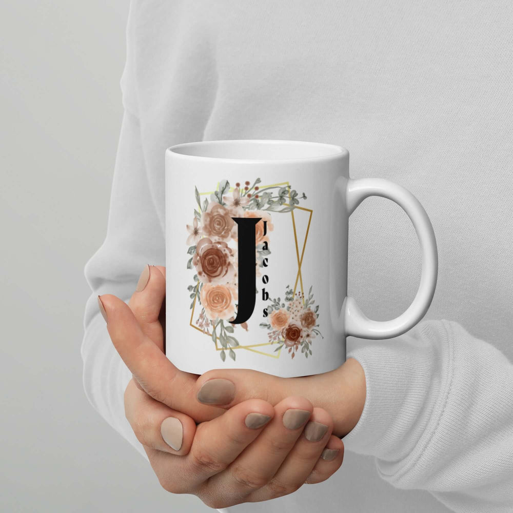 Personalized Custom Initial Letter & Name Monogram Watercolor Floral Design Coffee Mug Cup, Mugs, $ 25.00, A Moment Of Now™