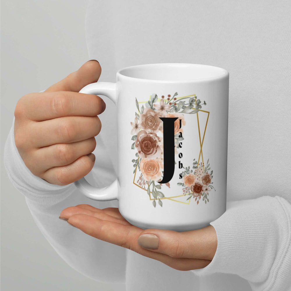 Personalized Custom Initial Letter & Name Monogram Watercolor Floral Design Coffee Mug Cup, Mugs, $ 25.00, A Moment Of Now™